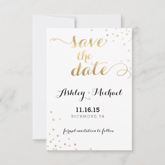 Save The Date Faux Gold Foil Glamor Économisez La Date (Devant)