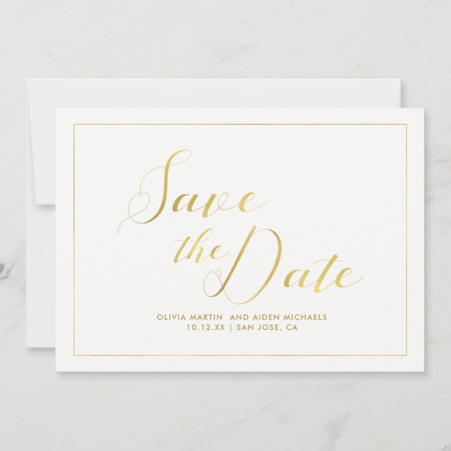 Save The Date Faux Gold moderne en blanc Enregistrer la date (Devant)