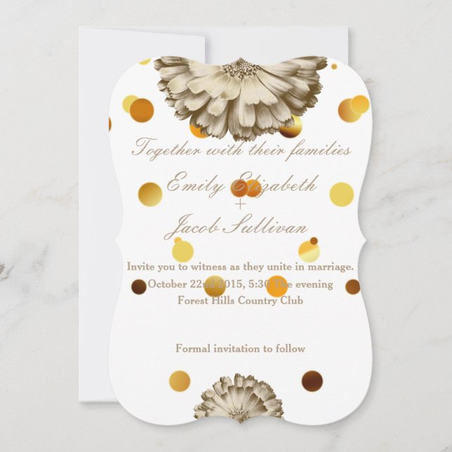 Save The Date Faux Gold Parties scintillant Foil Daisy Inspiré M (Devant)