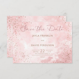 Save The Date Faux Gold Parties scintillant & Pink Modern Mariag