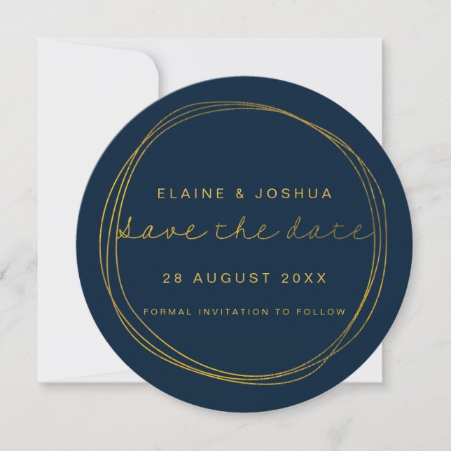 Save The Date Faux Gold Scribble Circle Enregistrer la date (Devant)
