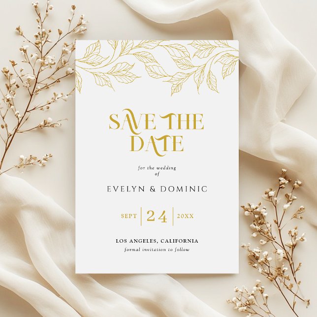 Save The Date Faux Or Élégant Botanique Mariage (Créateur téléchargé)