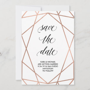 Save The Date Faux or rose géométrique sur fond blanc   Économis