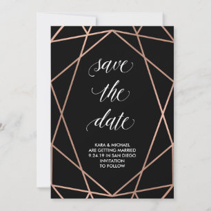 Save The Date Faux or rose géométrique sur fond noir   Économise