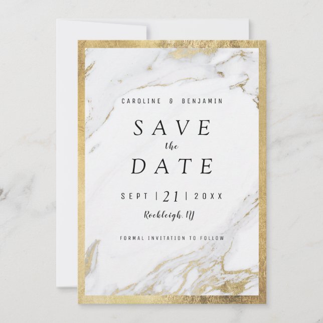 Save The Date Faux papier doré marbre luxe moderne enregistrer l (Devant)
