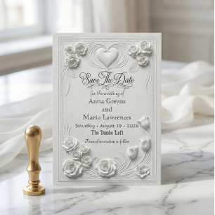 Save The Date Faux relief blanc à l'emblème de rose