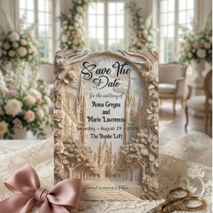 Save The Date Faux relief floral en arc de cathédrale embouti