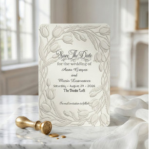 Save The Date Faux relief floral en tulipe embossé 3D