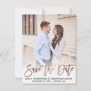 Save The Date Faux Rose Gold Foil Script Photo Enregistrer la da