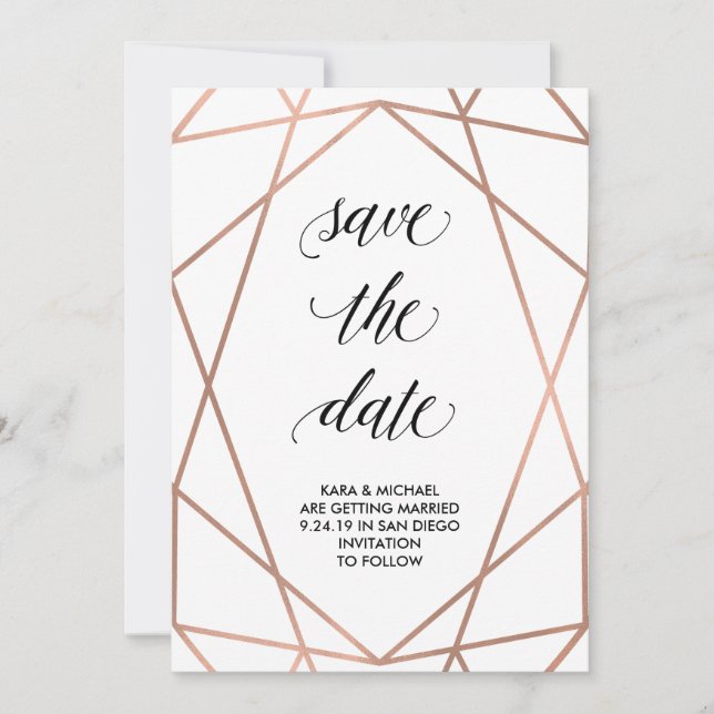 Save The Date Faux Rose Gold Géométrique Enregistrer la date | P (Devant)