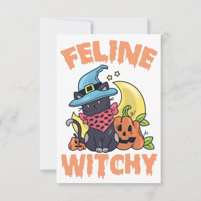 Save The Date Feline Witchy Funny Éffrayant Halloween Chat Kitte (Devant)