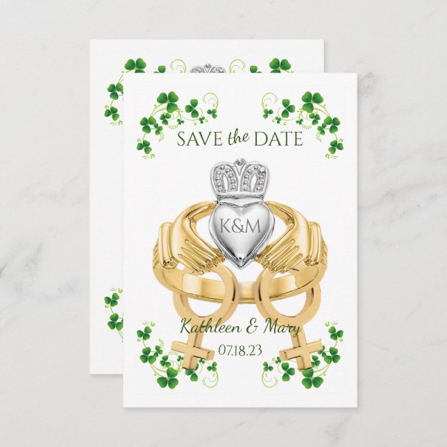 Save The Date Femme Irlandaise Cercle de Claddagh et Shamrock (Devant / Derrière)
