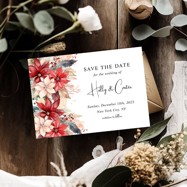 Save The Date Festif Noël Florals Mariage (Créateur téléchargé)