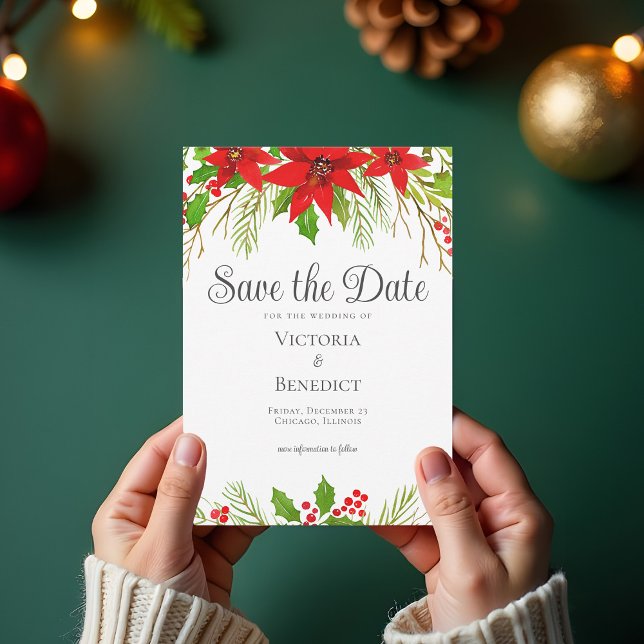 Save The Date Festive Rouge Vert Noël Botanique (Créateur téléchargé)