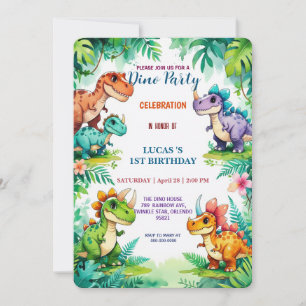 Save The Date Fête d'anniversaire 1 an fleur sauvage dinosaure m
