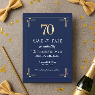 Save The Date Fête d'anniversaire 70 ans Elegant Blue Gold