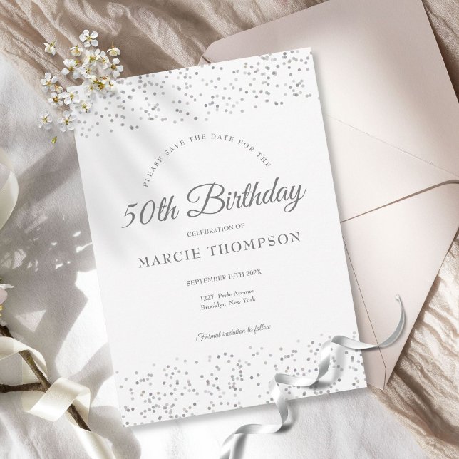 Save The Date Fête d'anniversaire à tout âge Silver Stardust (Créateur téléchargé)