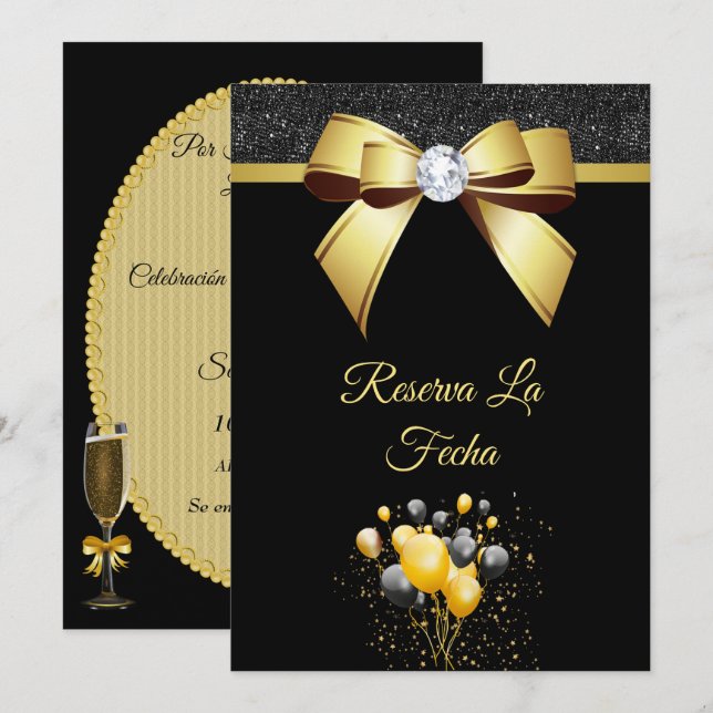 Save The Date Fête d'anniversaire d'élégance glamour (Devant / Derrière)