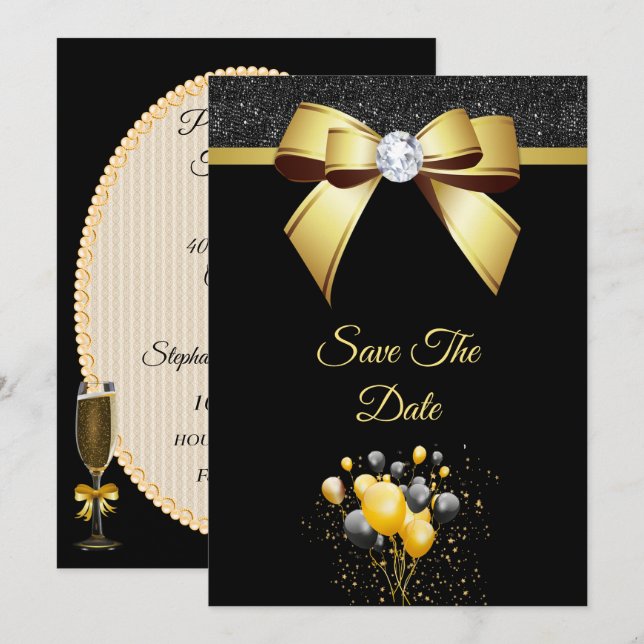 Save The Date Fête d'anniversaire Élégance Glamour (Devant / Derrière)