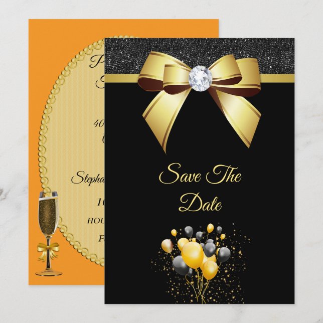 Save The Date Fête d'anniversaire Élégance Glamour (Devant / Derrière)