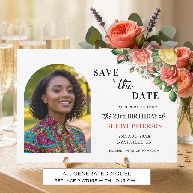 Save The Date Fête d'anniversaire élégante florale 23 ans (Créateur téléchargé)