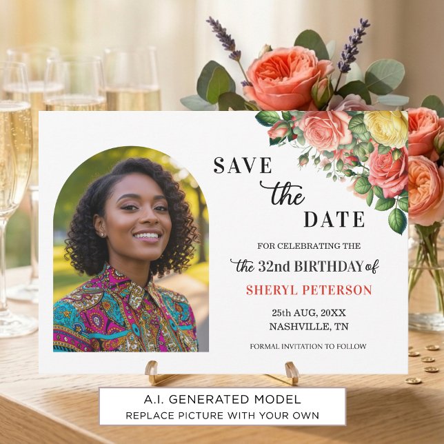 Save The Date Fête d'anniversaire élégante florale 32 ans (Créateur téléchargé)