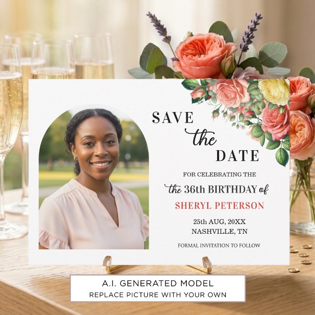 Save The Date Fête d'anniversaire élégante florale 36 ans (Créateur téléchargé)