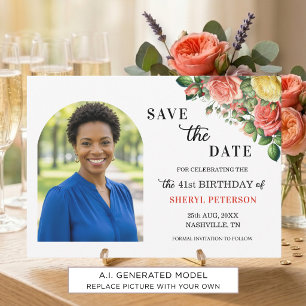 Save The Date Fête d'anniversaire élégante florale 41 ans
