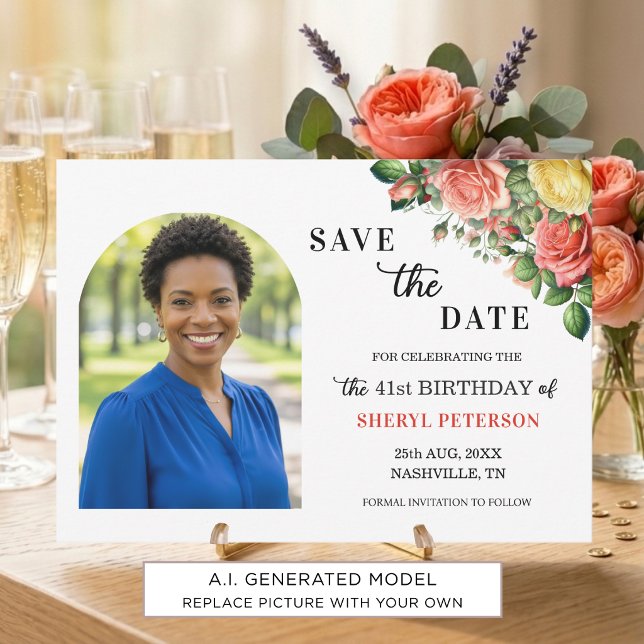 Save The Date Fête d'anniversaire élégante florale 41 ans (Créateur téléchargé)