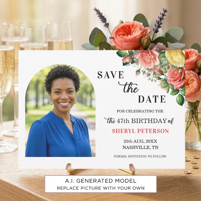 Save The Date Fête d'anniversaire élégante florale 47 ans (Créateur téléchargé)