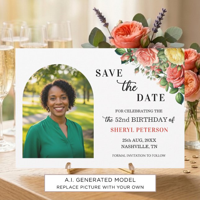 Save The Date Fête d'anniversaire élégante florale 52 ans (Créateur téléchargé)