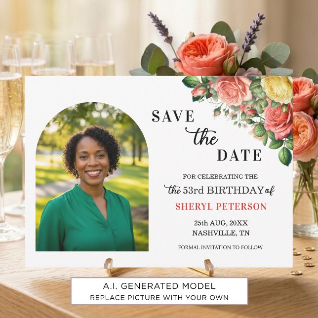 Save The Date Fête d'anniversaire élégante florale 53 ans (Créateur téléchargé)