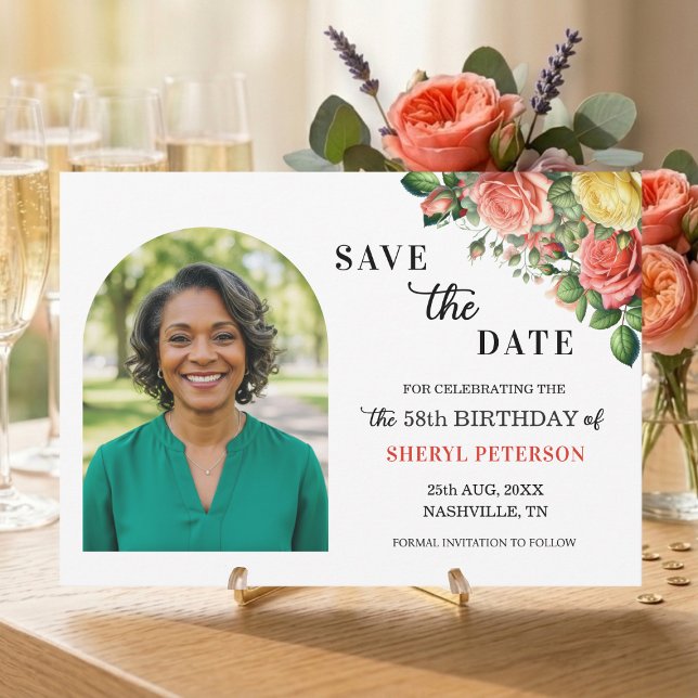 Save The Date Fête d'anniversaire élégante florale 58 ans  (Créateur téléchargé)