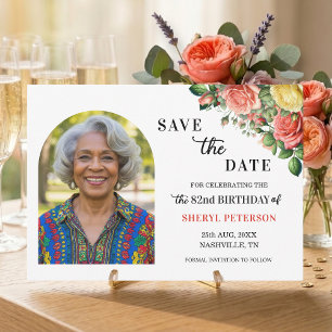 Save The Date Fête d'anniversaire élégante florale 82 ans