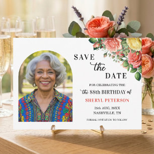 Save The Date Fête d'anniversaire élégante florale 88 ans