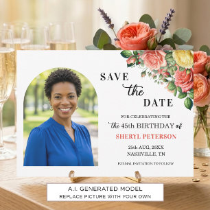 Save The Date Fête d'anniversaire élégante florale de 45 ans