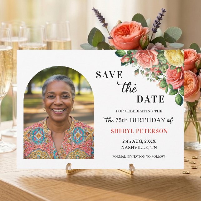 Save The Date Fête d'anniversaire élégante florale pour 75 ans (Créateur téléchargé)