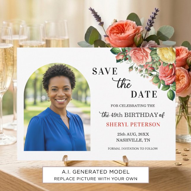 Save The Date Fête d'anniversaire élégante florale pour les 49 a (Créateur téléchargé)