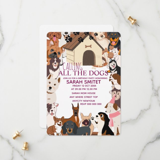 Save The Date Fête d'anniversaire pour tous les chiens  faisons  (Devant/Arrière en situation)