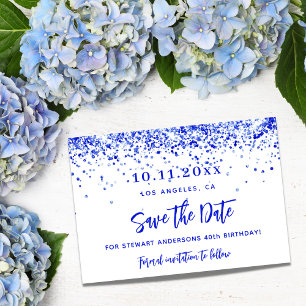 Save The Date Fête d'anniversaire Royal blue white confetti