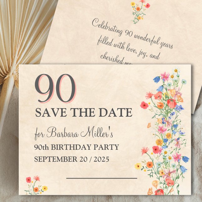 Save The Date Fête de 90 ans aux fleurs douces (Créateur téléchargé)