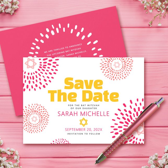 Save The Date Fête de Bat Mitzvah Rose Étoile Éclatée Cool Moder (Créateur téléchargé)