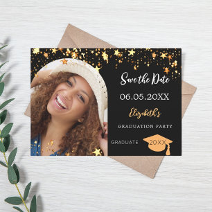 Save The Date Fête de fin d'études noire et or étoiles arche pho