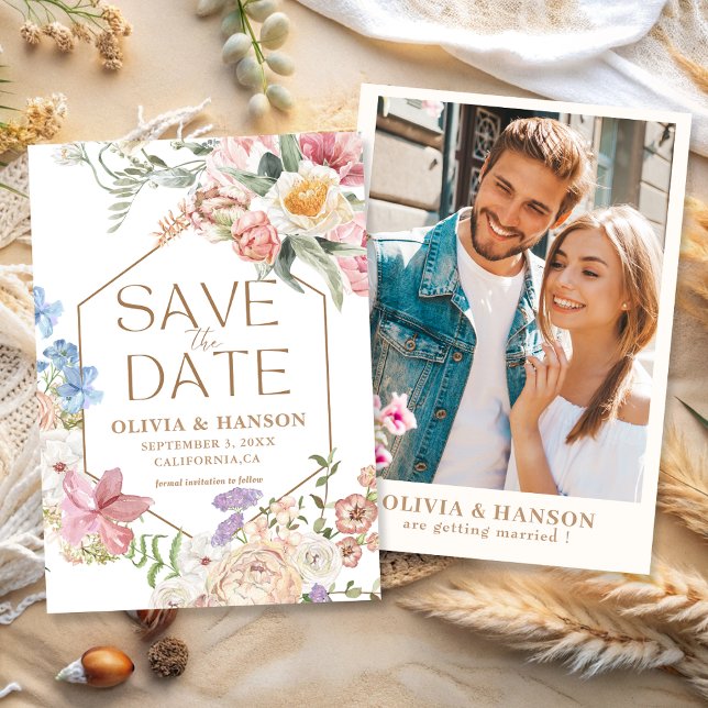 Save The Date Fête de mariage dans un jardin fleuri pastel avec  (Créateur téléchargé)