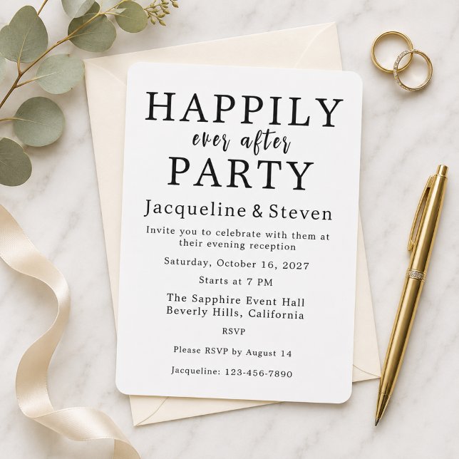 Save The Date Fête de Mariage Imprimée Happily Ever After (Modern Wedding Reception Invitation Happily Ever After Party)
