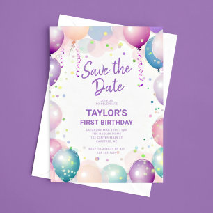 Save The Date Fête de premier anniversaire colorée
