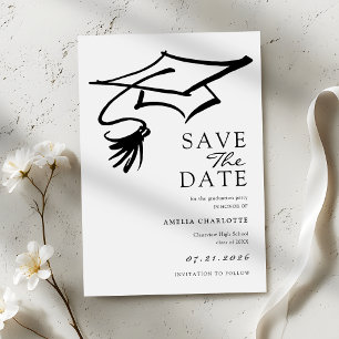Save The Date Fête de Remise de Diplômes Simple en Noir et Blanc