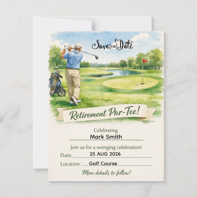 Save The Date Fête de retraite de golf pour golfeur  (Devant)