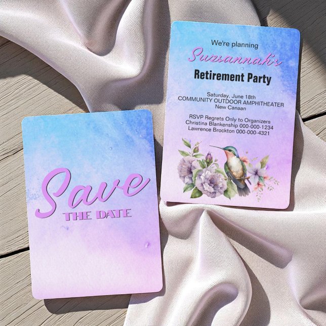 Save The Date Fête de Retraite Épargnez la Date Colibri (template save the date invitation front and back)