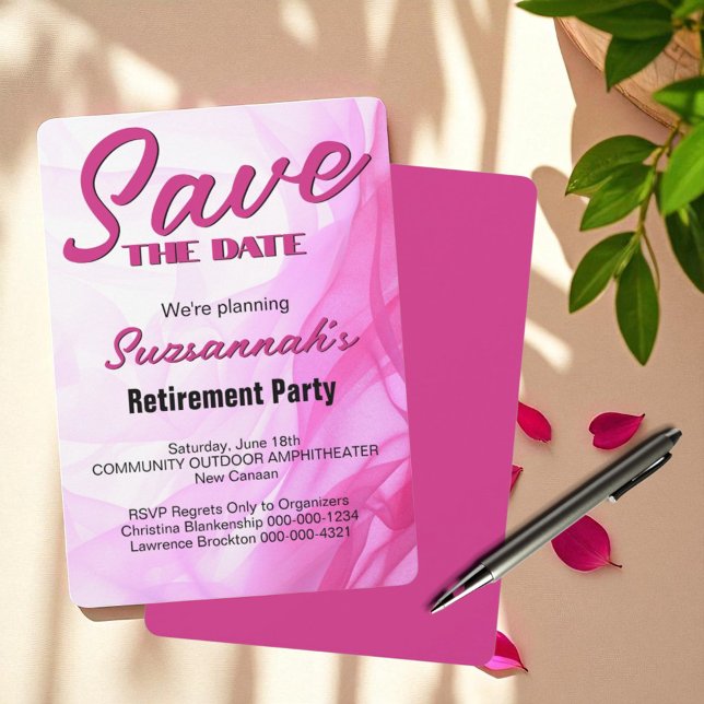 Save The Date Fête de Retraite Sauvegarder la Date Rose Abstrait (template save the date front and back)